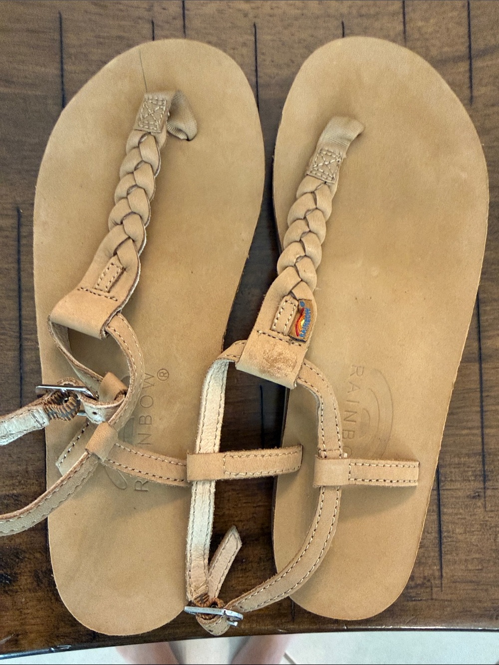 Rainbow Women’s Braided Tan Leather Thong Sandals